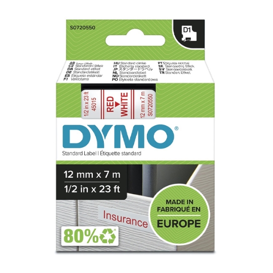 Obrázek Dymo páska D1 12mm x 7m - červená/bílá
