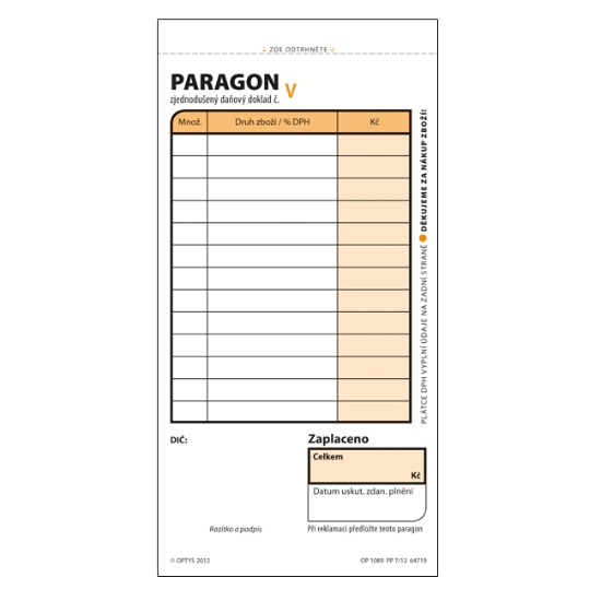 Obrázek Paragon obchodní 2 x 50 listů číslovaný O 000092