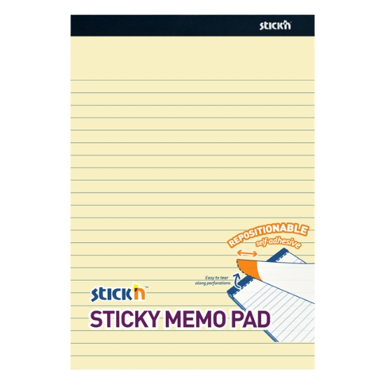 Obrázek Blok samolepící STICK 'N 254x178 mm pastelově žlutý modrá linka