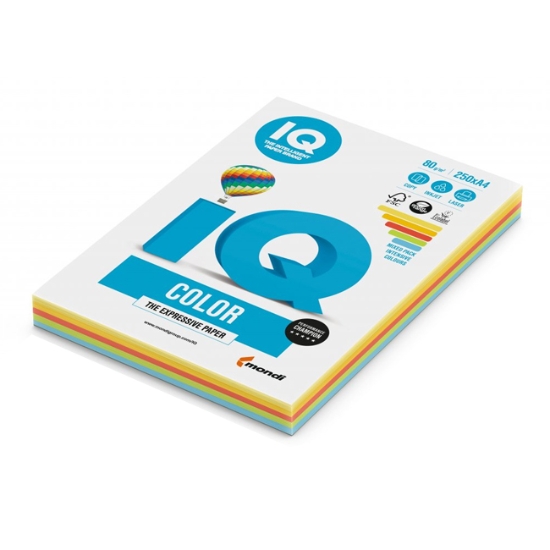 Obrázek Papír barevný IQ COLOR A4 80 g - intenzivní barvy / 5 x 50 listů