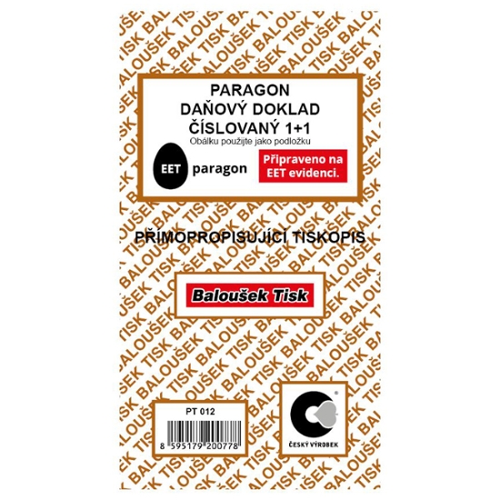 Obrázek Paragon - daňový doklad číslovaný - EET (PT012)