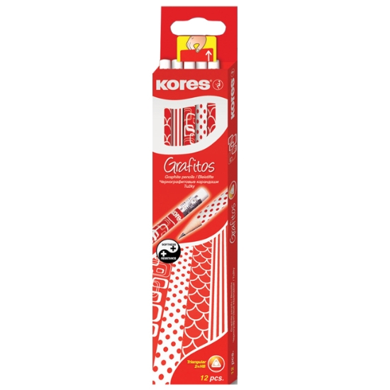 Obrázek Tužka grafitová KORES s gumou - červeno-bílá / 12 ks