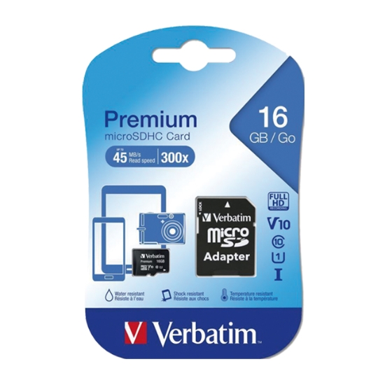 Obrázek SDHC micro paměťová karta PREMIUM UHS-I (U1), V10, Class 10 + adapter Verbatim - 16 GB