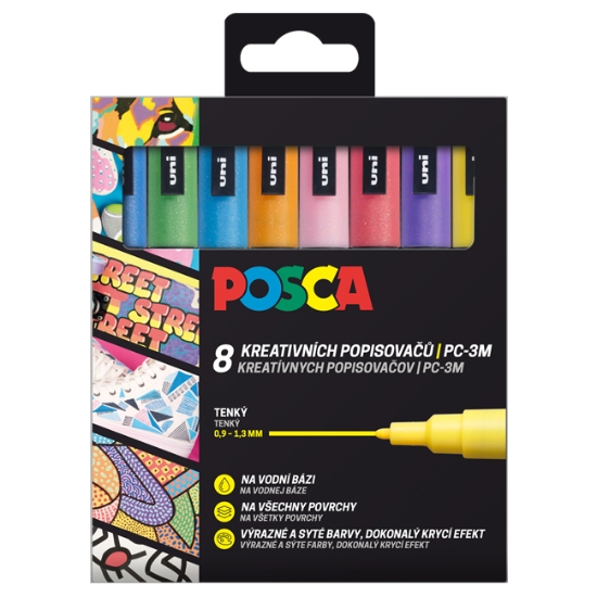 Obrázek Popisovač kreativní Posca, mix třpytivých barev,  hrot 0,9 - 1,3  mm / 8 ks