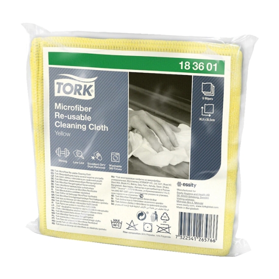Obrázek Čisticí utěrka TORK z mikrovlákna pro opakované použití 183601 30,5x30,5 cm  , žlutá / 6 ks 