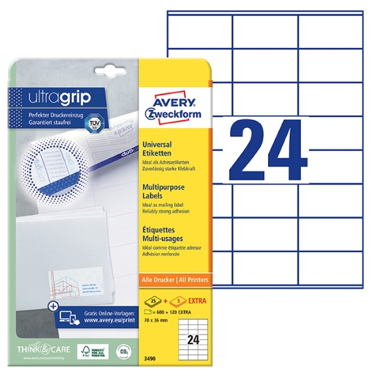 Obrázek Etikety Avery-Zweckform univerzální 70 x 36 mm  A4 - bílá / 25+5 archů 