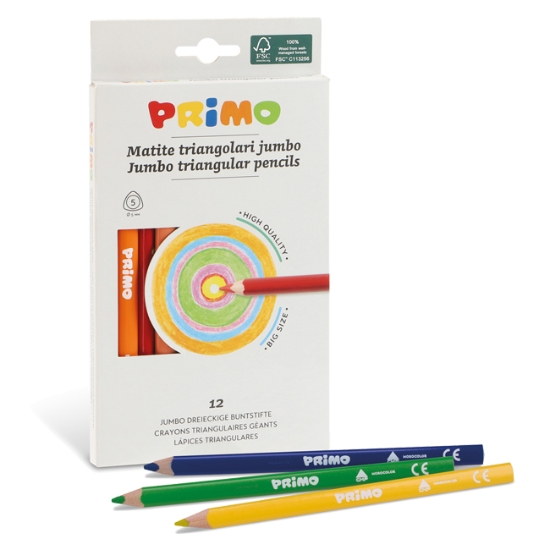 Obrázek Pastelky trojboké Primo JUMBO, tuha průměr 5,5 mm, 12 ks, papírový obal