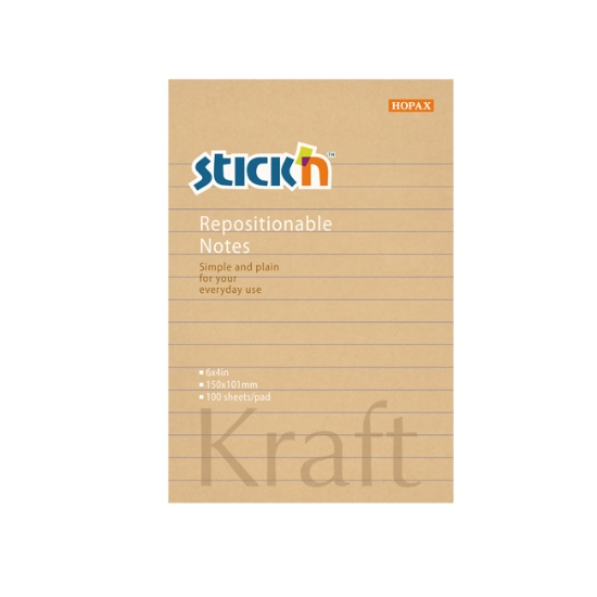 Obrázek Bloček samolepicí linkovaný STICK'N Kraft Notes 150 x 101 mm, 100 l - hnědý
