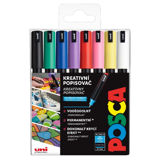 Obrázek Popisovač kreativní Posca, mix základních barev, hrot 0,7 mm / 8 ks