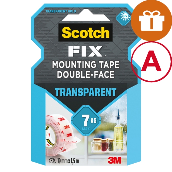 Obrázek Páska oboustranná montážní Scotch do interiéru transparentní 19 mm x 1,5 m