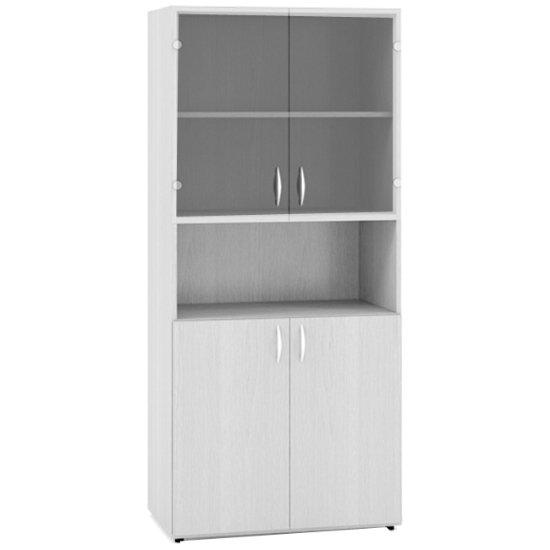 Obrázek ALFA 500 skříň 2M / 1M / 2M policová čtyřdveřová LTD/sklo s nikou - bílá