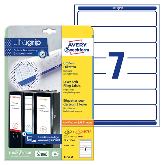 Obrázek Etikety Avery-Zweckform - Na pořadače 38 x 192 mm- bílá / 25+5 archů