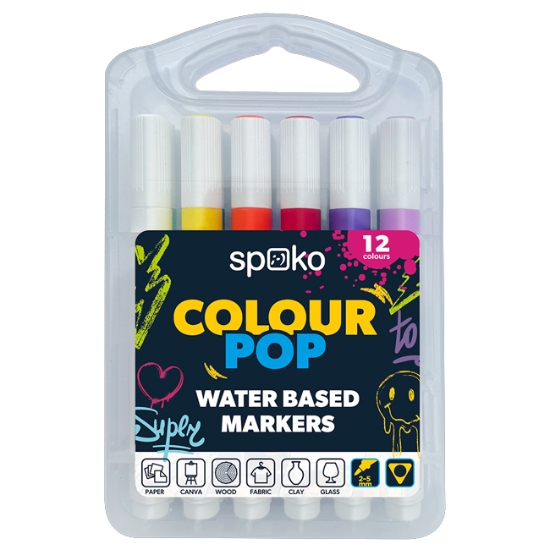 Obrázek Sada akrylových popisovačů Spoko, COLOUR POP, 12 ks, krabička, mix 