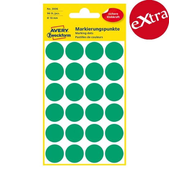 Obrázek Etikety Avery-Zweckform - Označovací kolečka ø 18 mm - zelená / 96ks