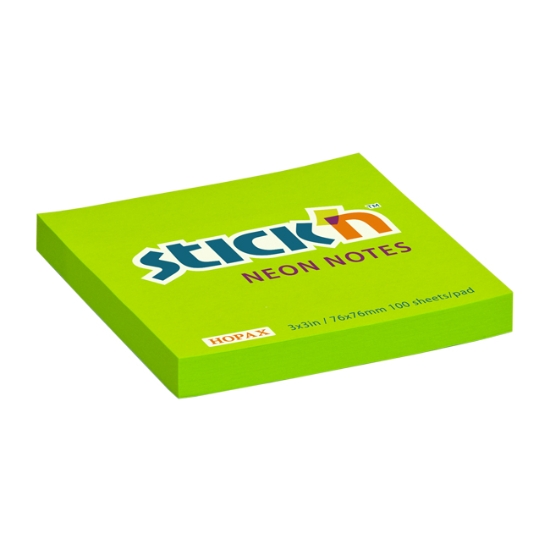 Obrázek Bloček samolepicí STICK 'N 76 x 76 mm, 100 l - neonově zelená