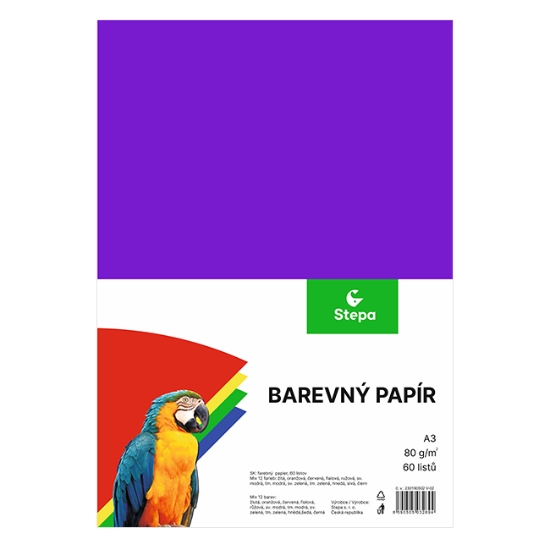 Obrázek Papír barevný A3/80g/60 listů - mix 12 barev