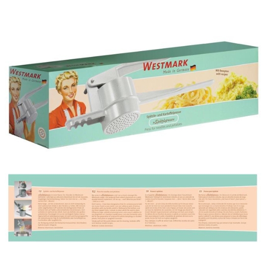 Obrázek Lis na brambory/noky, kulaté otvory SPÄTZLEPRESS - stříbrný, retro styl