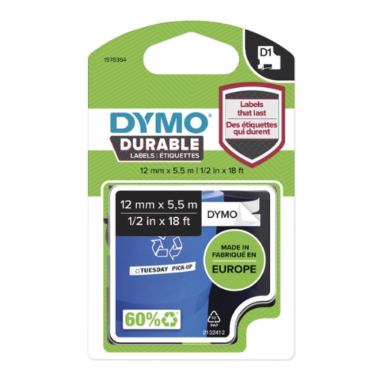 Obrázek Dymo páska D1 vinylová 12 mm x 5,5 m - bílá