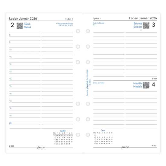 Obrázek Kalendář denní pro FILOFAX Personal 2026 / 171 x 95 mm ČR + SR