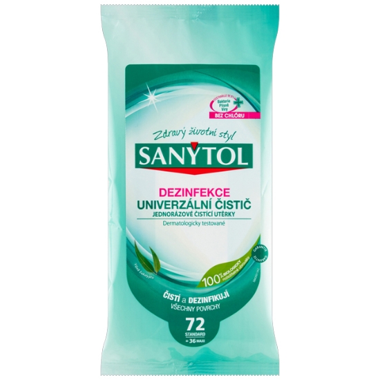 Obrázek Utěrky čisticí jednorázové SANYTOL - eukalyptus / 36 ks 