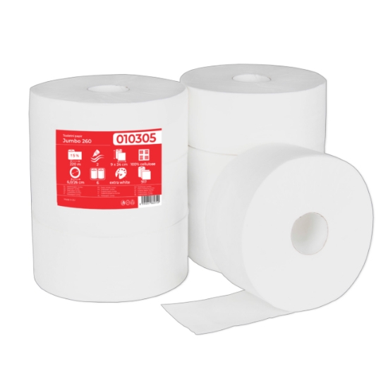 Obrázek Papír toaletní JUMBO průměr 260 mm, 2 vrstvy, celulóza / 6 ks   (010305)