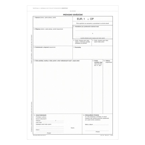 Obrázek Průvodní osvědčení EUR 1 O 000195