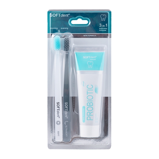 Obrázek SOFTdent Probiotická zubní pasta + kartáčky 3-in-1 
