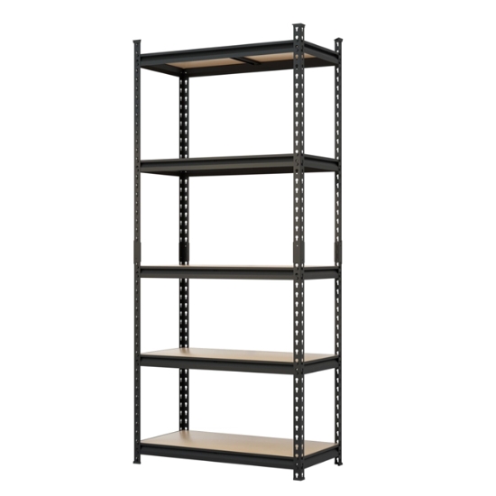 Obrázek Regál kovový bezšroubový s DTD policemi, černý, 1830 x 900 x 600 mm