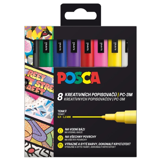 Obrázek Popisovač kreativní Posca, mix základních barev,  hrot 0,9 - 1,3  mm / 8 ks