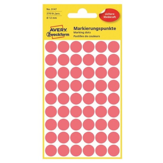 Obrázek Etikety Avery-Zweckform - Označovací kolečka ø 12 mm - neon červená / 270ks
