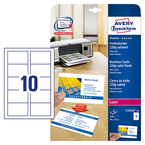 Obrázek Etikety Avery-Zweckform - Vizitky 85 x 54 mm/satinované/220g/oboustranný tisk/10 archů