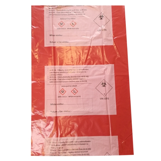 Obrázek Pytel 700x1100, 100mi, červený, LDPE/R, NEBEZPEČNÝ ODPAD  1 ks