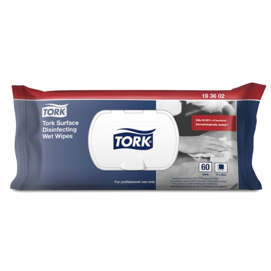 Obrázek Vlhčené utěrky na dezinfekci povrchů Tork 193600 / 60ks