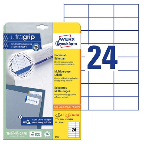 Obrázek Etikety Avery-Zweckform univerzální 70 x 37 mm - bílá A4 / 25+5 archů 