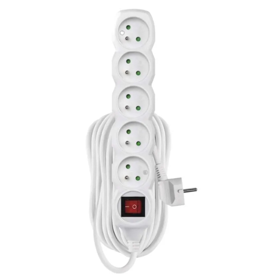 Obrázek Kabel prodlužovací, 5 zásuvek s vypínačem, délka 10 m