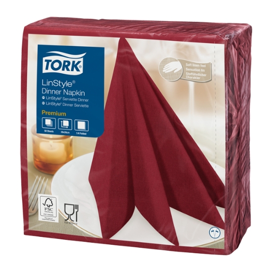 Obrázek Ubrousky TORK Linstyle 39 x 39 cm - vínová / 50 ks