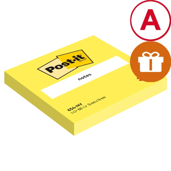 Obrázek Bloček samolepicí Post-it 76x76 mm  100l - neon žlutý (654NY)