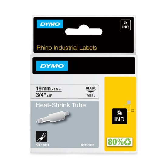 Obrázek Speciální D1 páska - RHINO - plochá smršťovací bužírka 19 mm x 1,5 m, černá na bílé