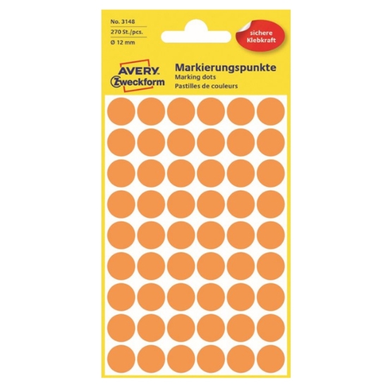 Obrázek Etikety Avery-Zweckform - Označovací kolečka ø 12 mm - neon oranžová / 270ks