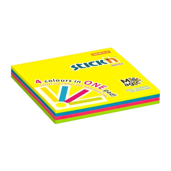 Obrázek Bločky samolepicí STICK´N Magic 76 x 76 mm, 100 l - mix neonových barev