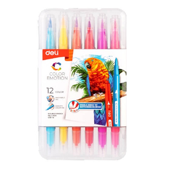 Obrázek Fix oboustranný DELI štětečkový + liner/12 ks