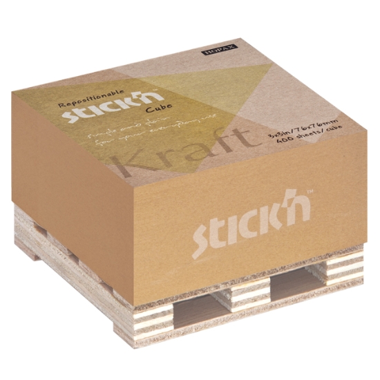 Obrázek Bločky samolepicí STICK´N Kraft na paletce 76 x 76 mm, 400 l