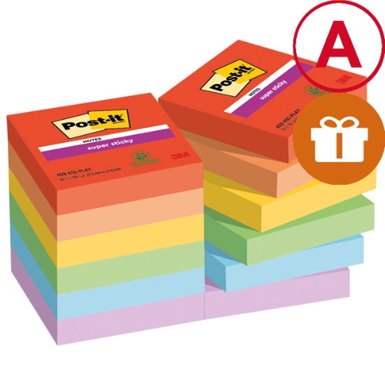 Obrázek Bloček samolepicí Post-it Super Sticky 47,6 x 47,6 mm - PLAYFUL / 12 x 90 l