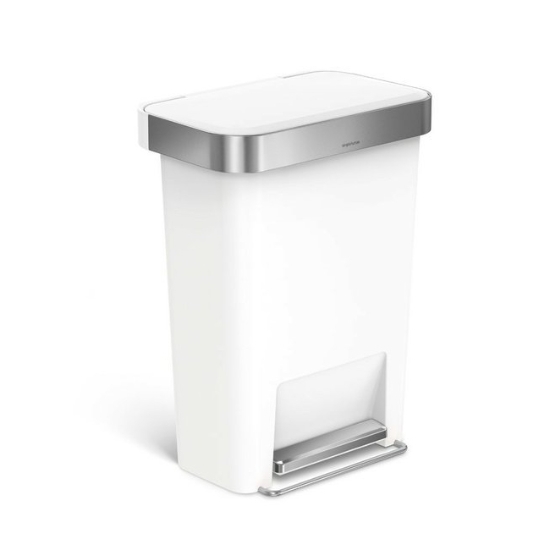 Obrázek Pedálový odpadkový koš Simplehuman – 45 l, obdélníkový, bílý plast / nerez