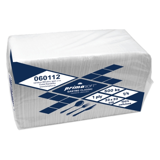 Obrázek Ubrousky Gastro 33 x 33 cm, 1 vrstva celulóza - bílá / 500 ks-(060329)