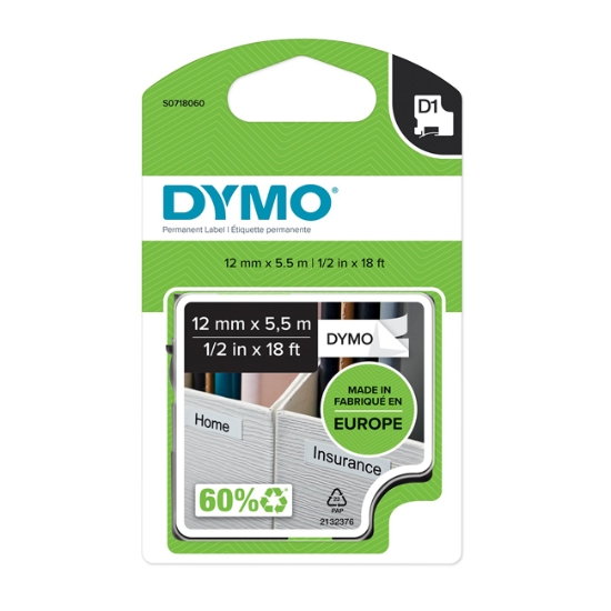 Obrázek DYMO páska D1 speciální - permanentní polyesterová, 12 mm x 5,5 m, bílá