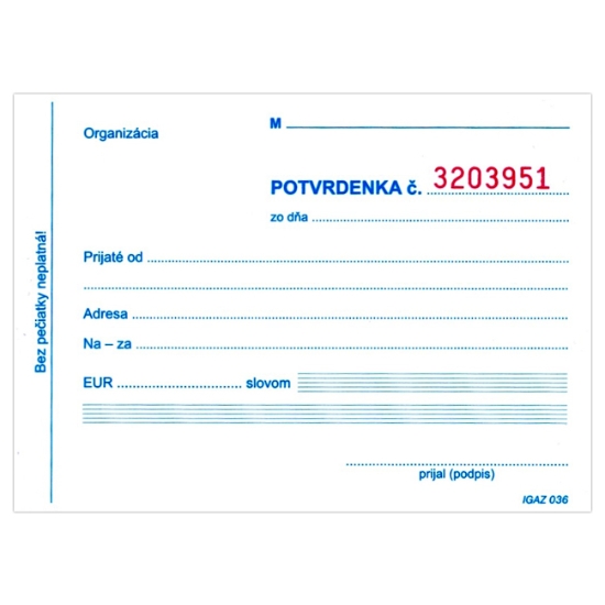 Obrázek Potvrdenka s juxtou IGAZ A6 - 25 x 3 listy číslovaná - samoprepis