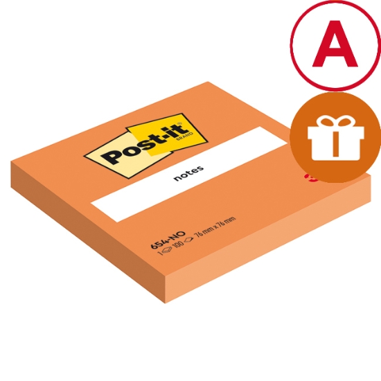 Obrázek Bloček samolepicí Post-it 76x76 mm 100l - neon oranžový (654NO)