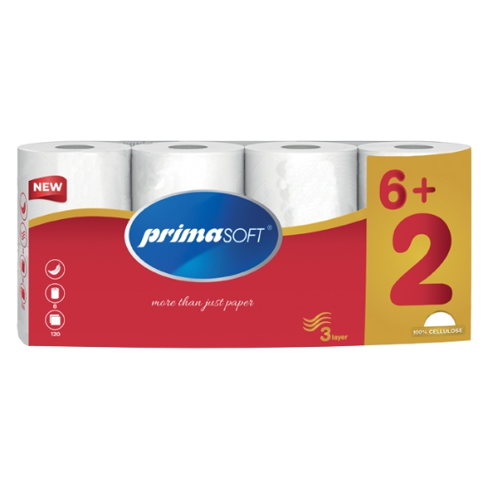 Obrázek Papír toaletní PrimaSoft 3 vrstvý / 6+2 ks