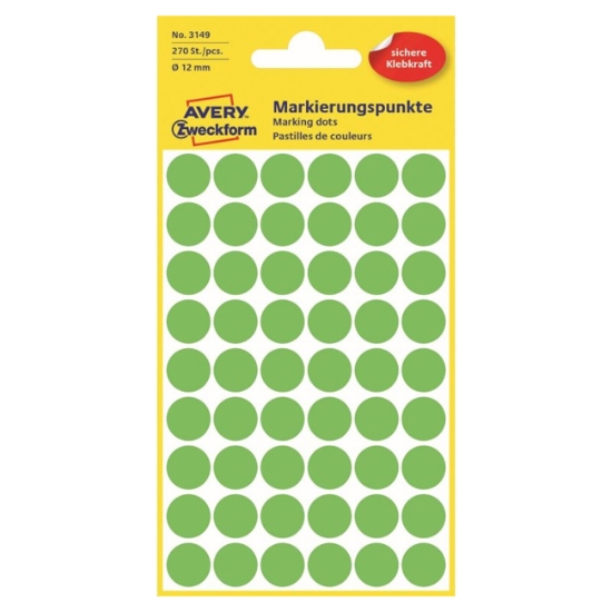 Obrázek Etikety Avery-Zweckform - Označovací kolečka ø 12 mm - neon zelená / 270ks